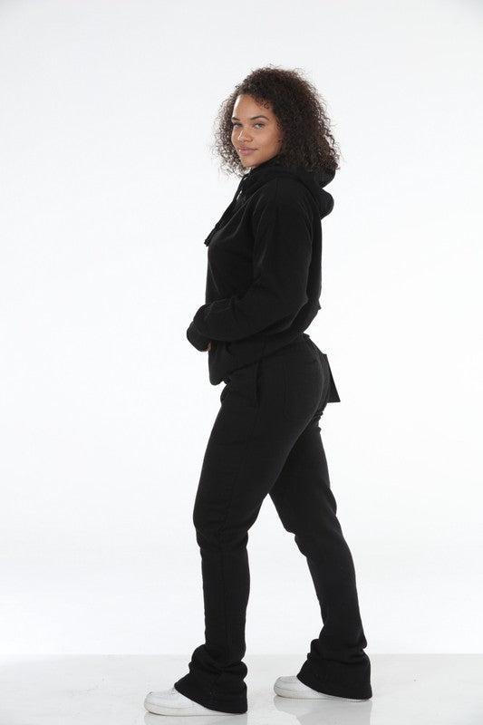 Stylo {Black Stacked Flare Sweatsuit}