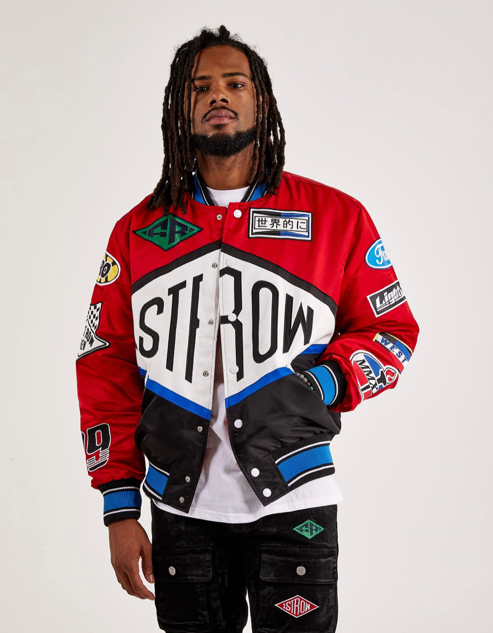 FIRST ROW (MEN'S RACING EMBROIDERED PATCHED VARSITY JACKET)