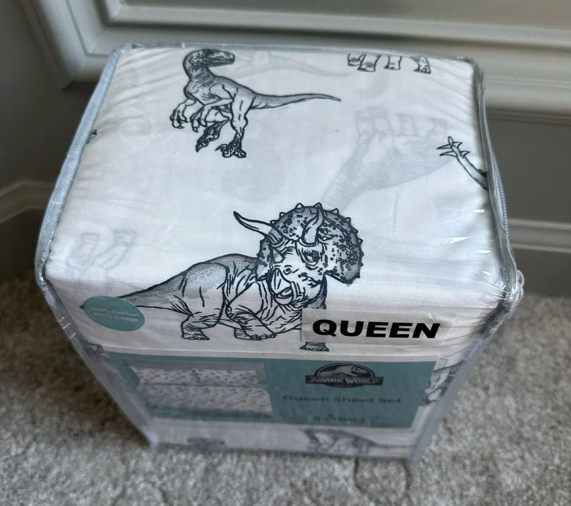 Jurassic World Park Dinosaur Queen 3 Piece Sheet Set Bedding for Kids Adults