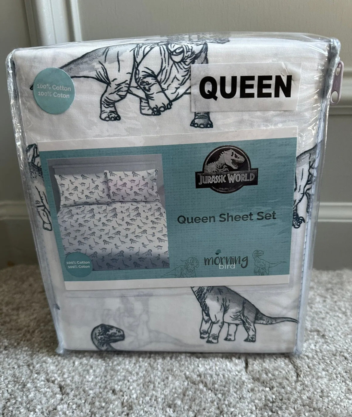 Jurassic World Park Dinosaur Queen 3 Piece Sheet Set Bedding for Kids Adults