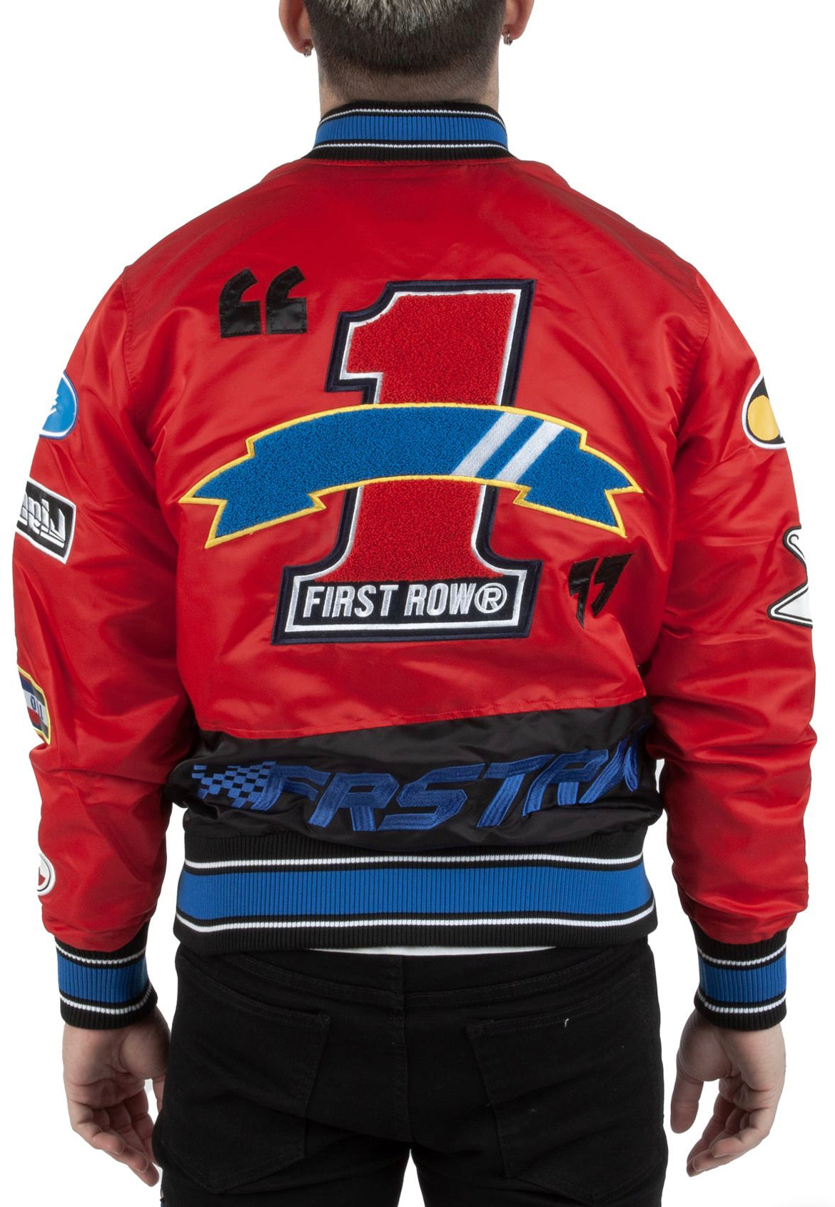 FIRST ROW (MEN'S RACING EMBROIDERED PATCHED VARSITY JACKET)