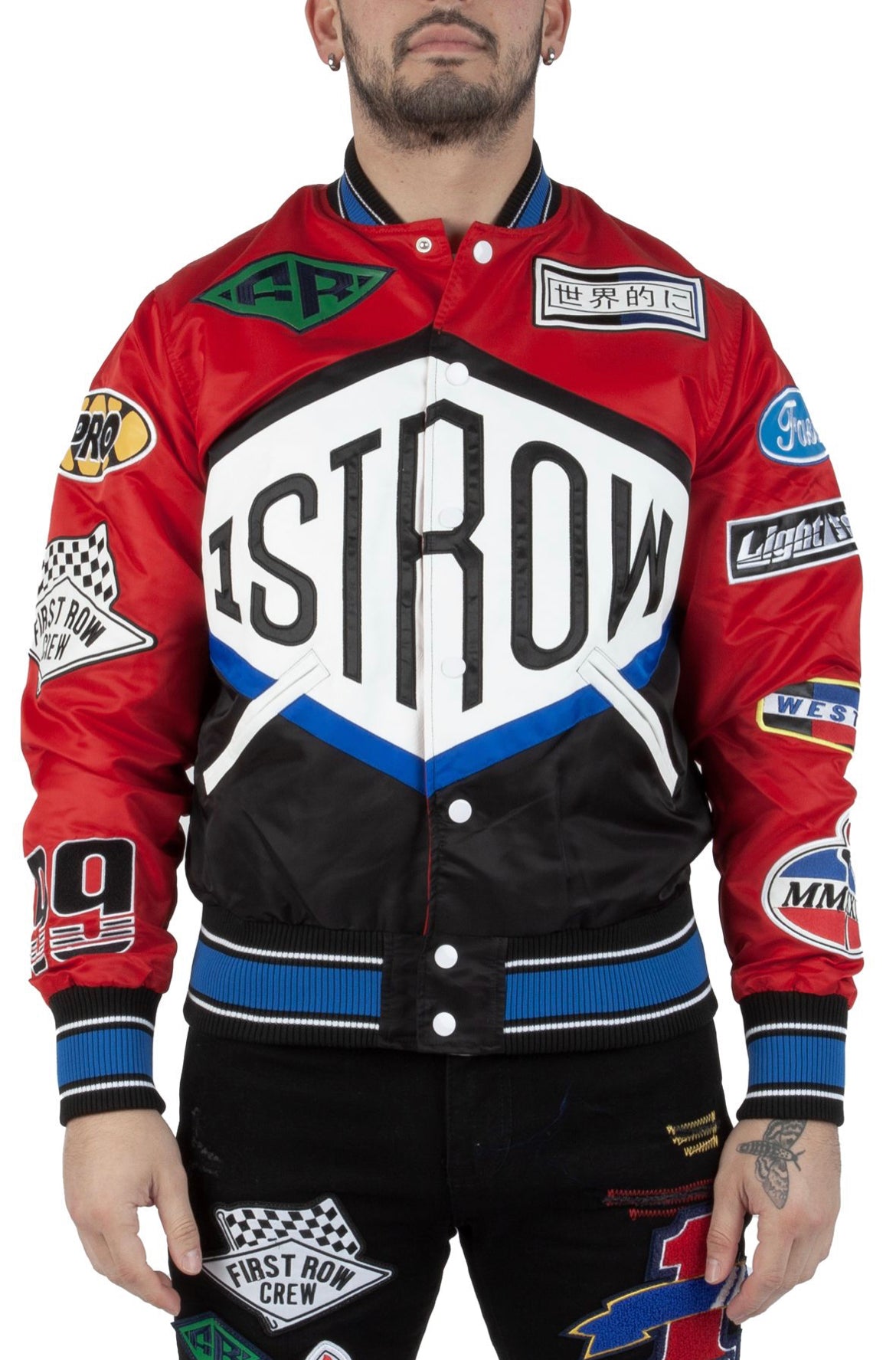 FIRST ROW (MEN'S RACING EMBROIDERED PATCHED VARSITY JACKET)