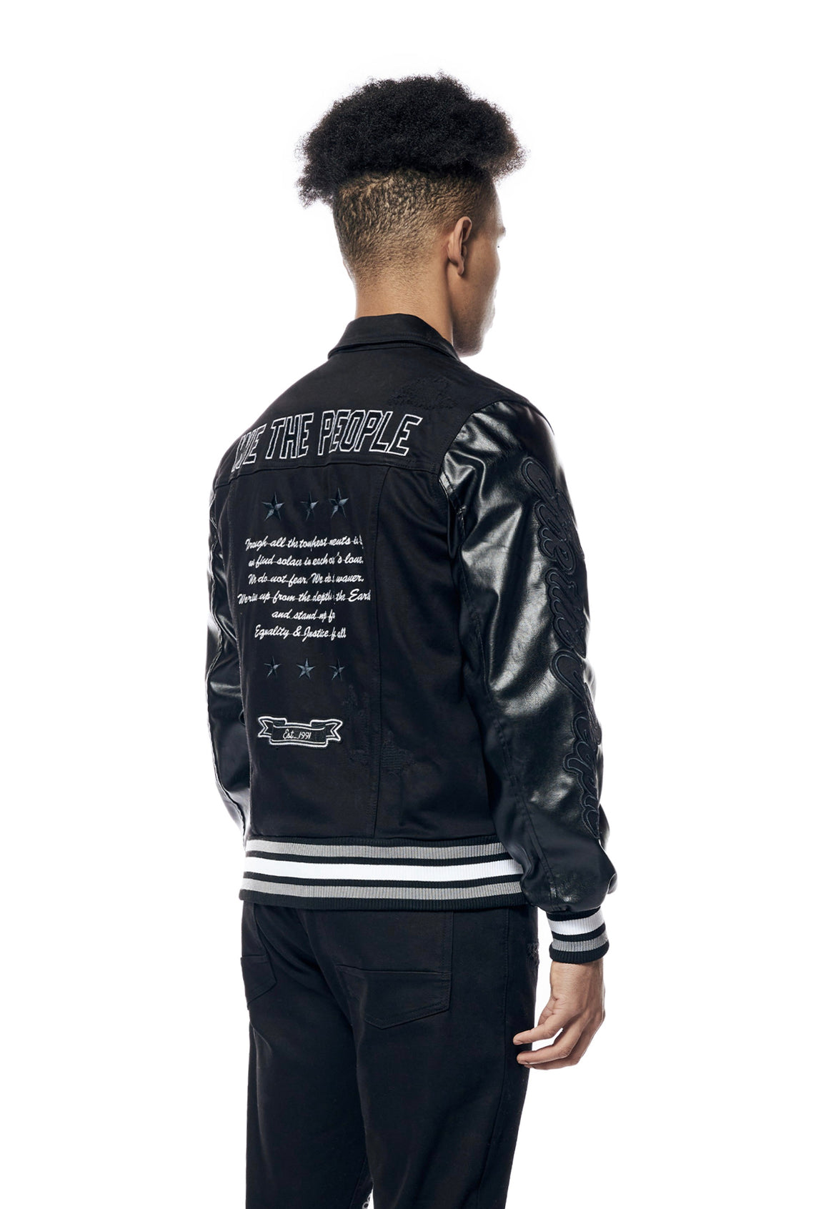 Smoke Rise (Varsity Vegan Leather & Denim Varsity Jacket)