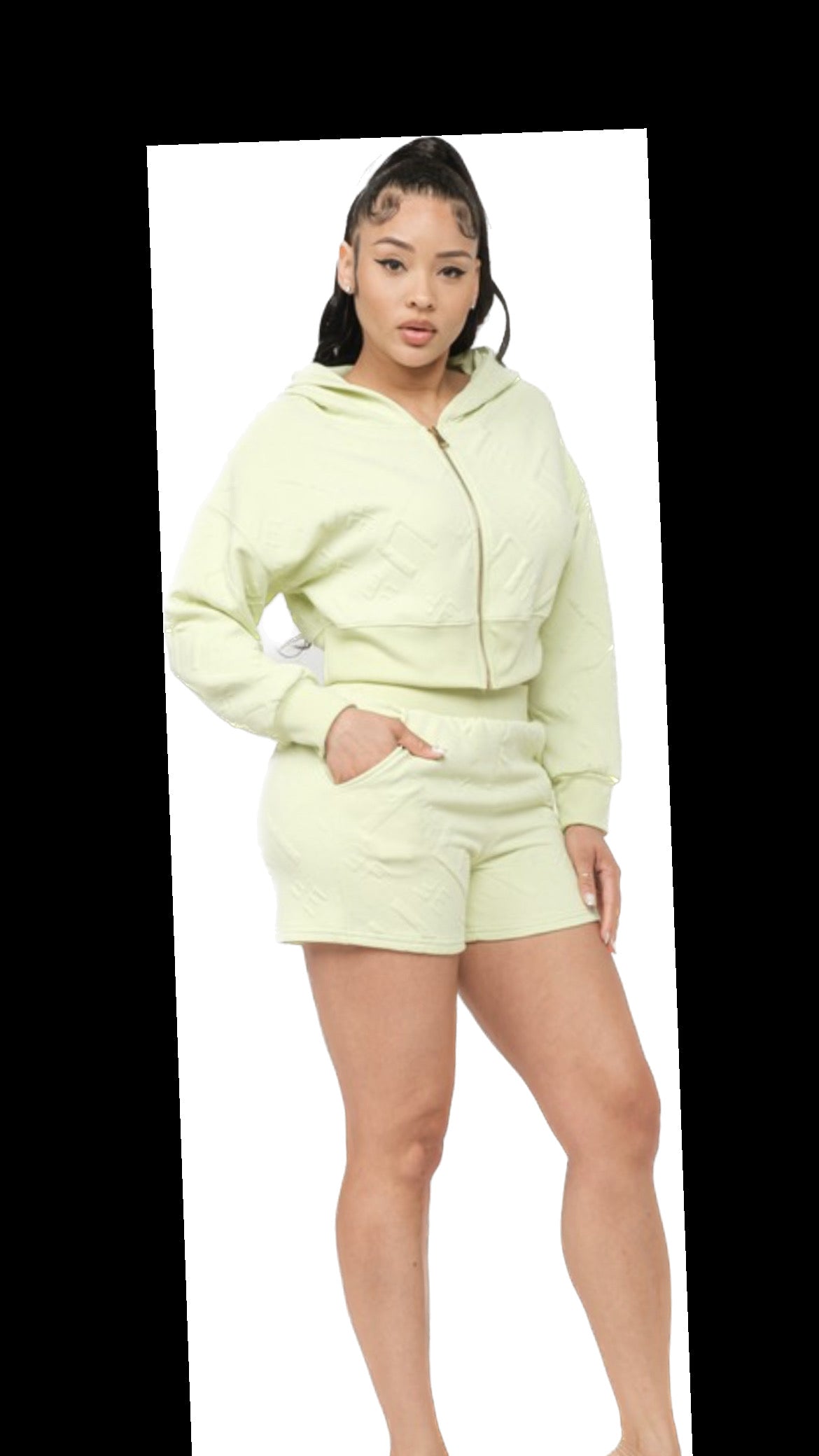 Boswell Fashion zipper front Hoodie top and short set