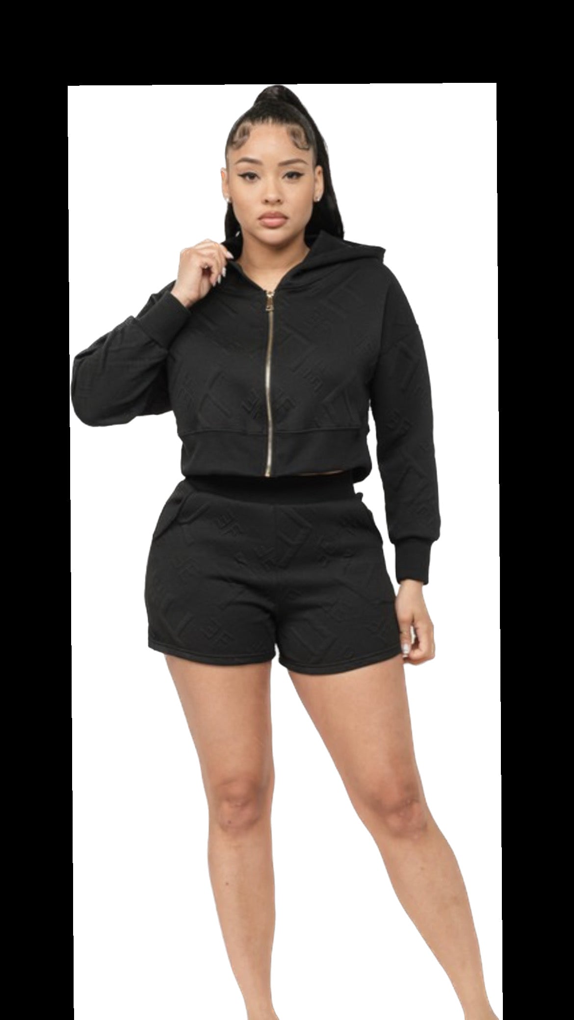 Boswell Fashion zipper front Hoodie top and short set