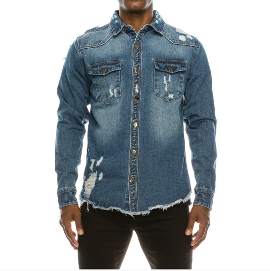 Victorious (Ripped Denim Overshirt) Indigo