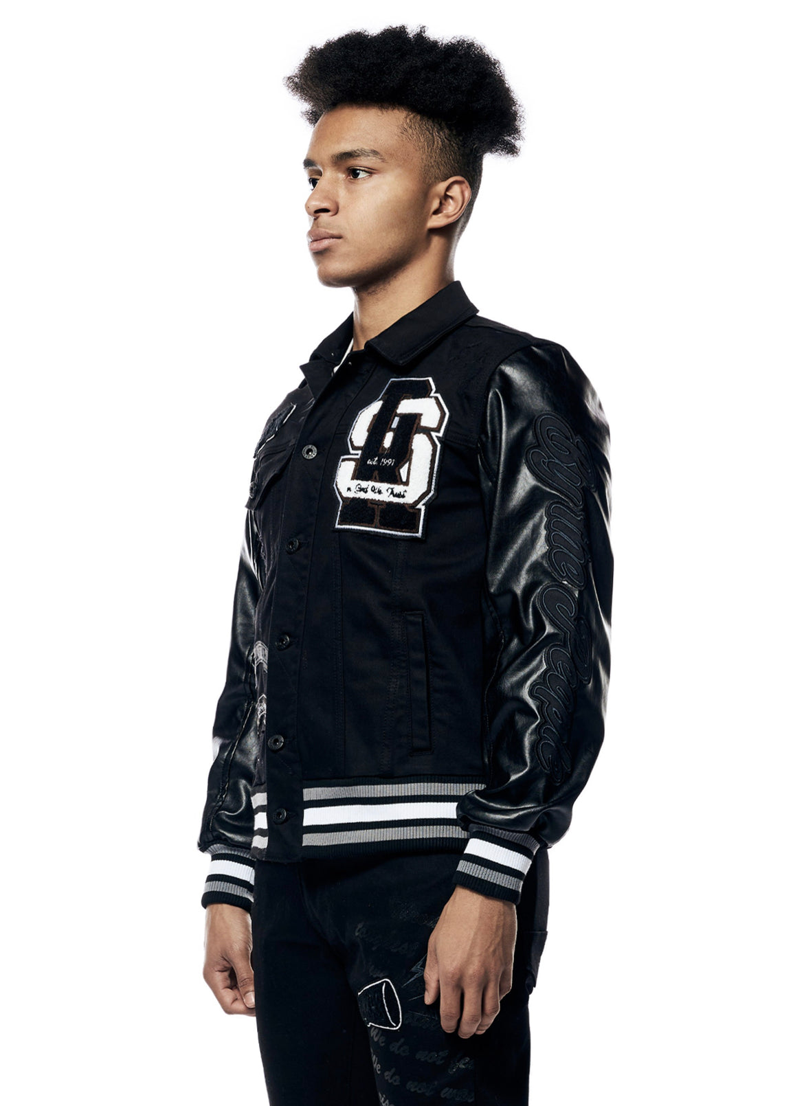 Smoke Rise (Varsity Vegan Leather & Denim Varsity Jacket)