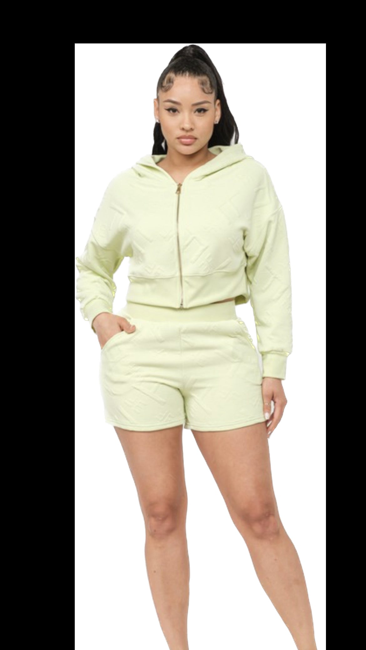 Boswell Fashion zipper front Hoodie top and short set