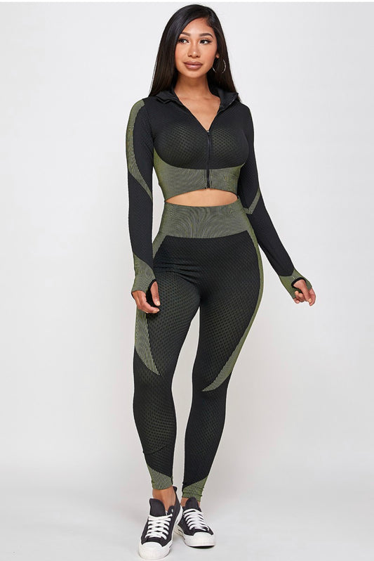 J.R.B Collection (ADULT PREMIUM SEAMLESS ACTIVE CROP TOP JACKET WITH LEGGING SET)