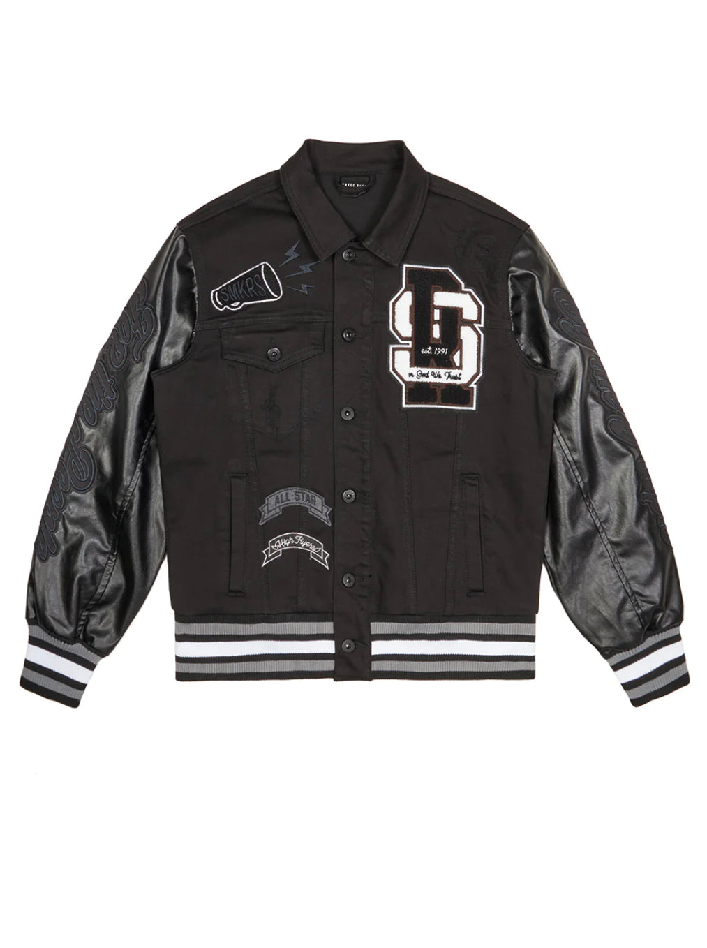 Smoke Rise (Varsity Vegan Leather & Denim Varsity Jacket)