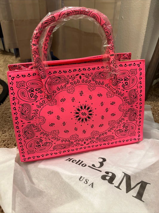 Hello 3aM (neon bandana print handles tote bag)