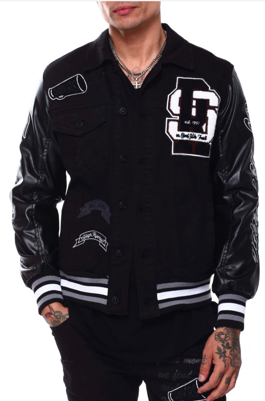 Smoke Rise (Varsity Vegan Leather & Denim Varsity Jacket)